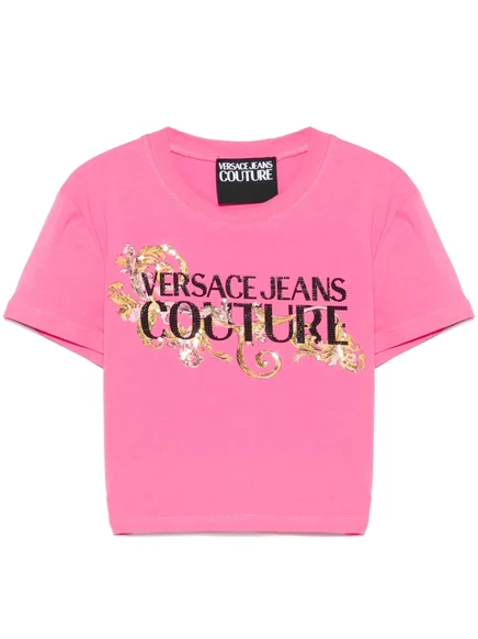 Женская футболка Versace Jeans Couture Barocco с кристаллами, розовая
