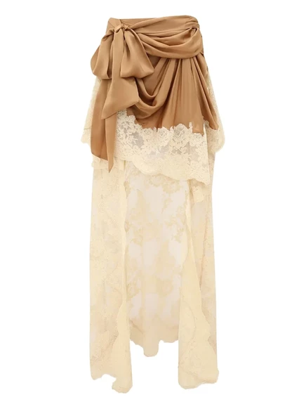 Гипнотическая атласная юбка с кружевной отделкой от ZIMMERMANN neutrals