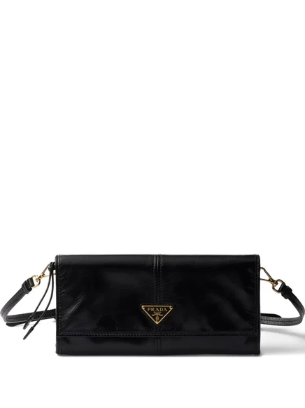Женский кожаный кошелек Prada Snap Triangle на кнопке, черный