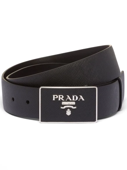Мужской кожаный ремень Prada с логотипом, черный