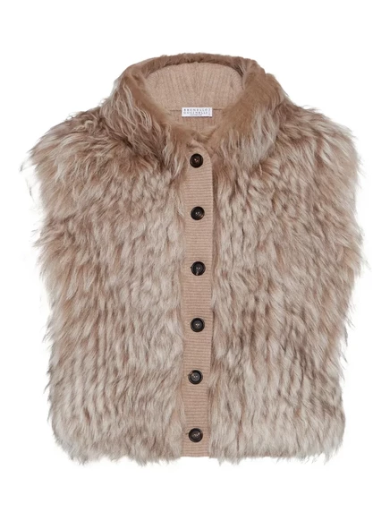 Женский жилет Brunello Cucinelli из овчины, светло-коричневый