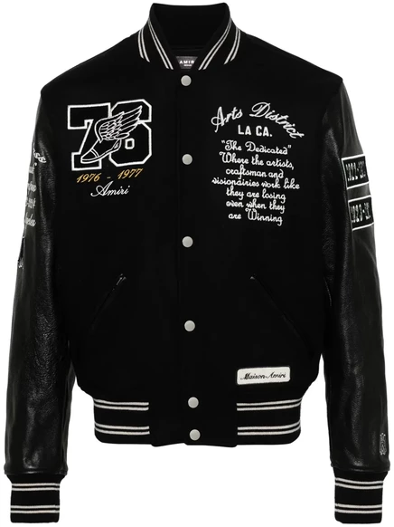 Мужская бомбер-куртка Amiri Eagle Varsity с кожаными панелями, черная