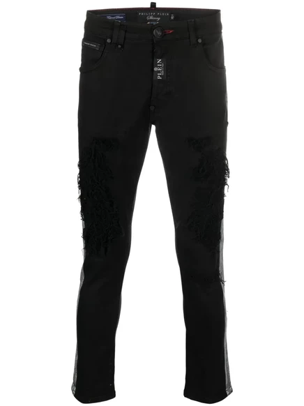Мужские скинни-джинсы Philipp Plein с боковой полосой, черные