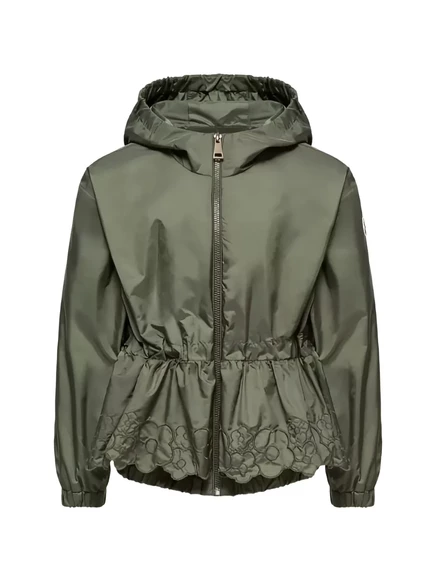 Дождевик Moncler Enfant Manolya с вышитыми цветами и капюшоном