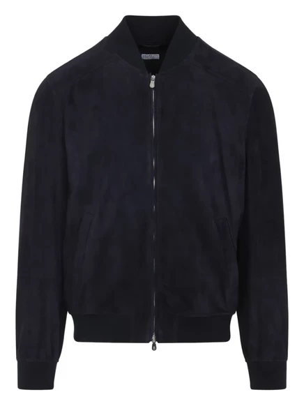 Замшевая куртка-бомбер Brunello Cucinelli blue