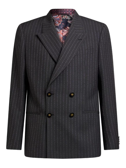 Двубортный блейзер ETRO в тонкую полоску grey