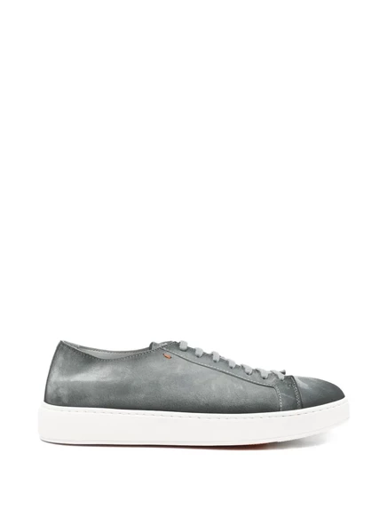 Мужские замшевые кроссовки Santoni на шнуровке, серые