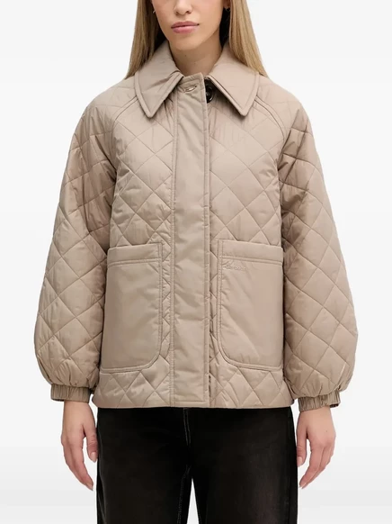 Женская стеганая куртка Barbour в клетку, бежевая