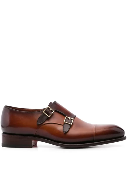 Мужские монки Santoni из полированной кожи, коричневые