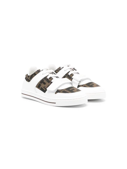 Детские кроссовки Fendi Kids с жаккардом FF, белые