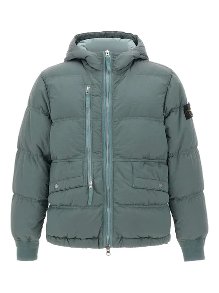 Стеганое пальто с капюшоном на завязках Stone Island green