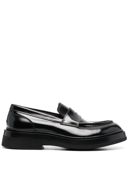 Мужские лоферы Santoni из лакированной кожи, черные