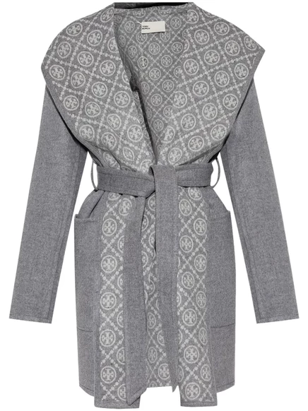 Женское пальто Tory Burch с капюшоном и поясом, серое