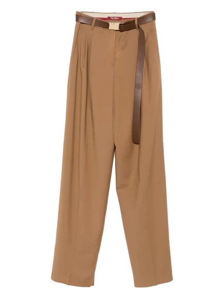 Женские брюки Max Mara с поясом и складками, коричневые