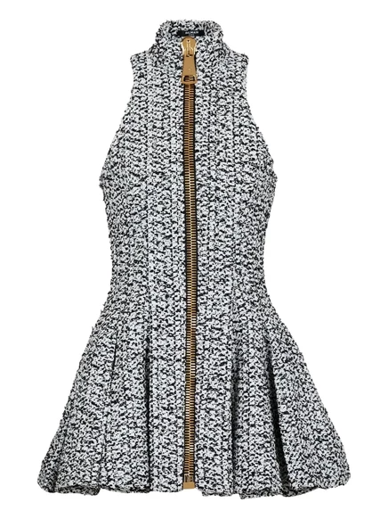 Расклешенное мини-платье Balmain на молнии спереди white
