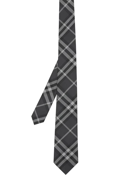 Винтажный шелковый галстук в клетку классического кроя от Burberry grey