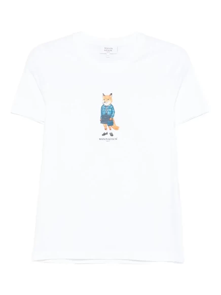 Женская футболка Maison Kitsuné с принтом Dressed Fox, белая