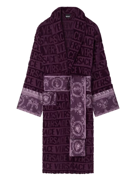 Халат Versace с поясом и логотипом, темно-фиолетовый