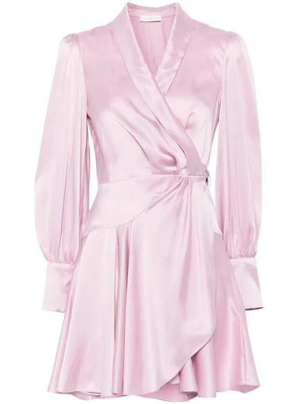Мини-платье с запахом из шелка ZIMMERMANN pink