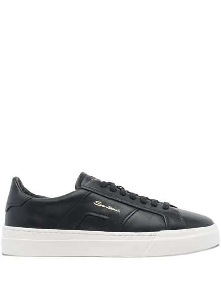 Кожаные кроссовки Santoni с круглым носком black