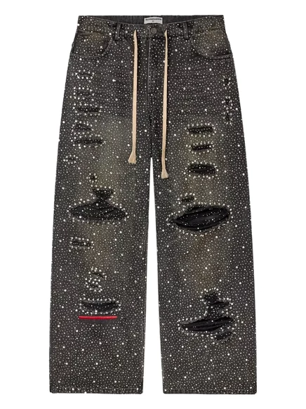 Мужские джинсы Vale Iced Out рваные, со стразами, черные