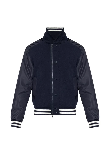 Мужской вязаный бомбер Moncler с полоской, темно-синий