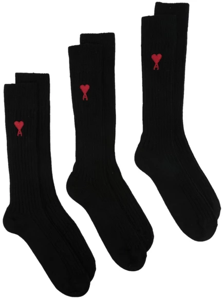 Носки AMI Paris intarsia, набор 3 пары, черные