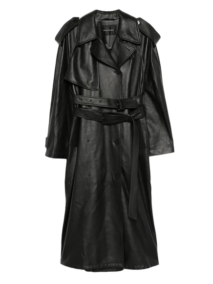 Кожаное пальто-тренч от Balenciaga с поясом black
