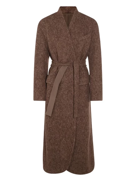 Однобортное пальто из смесовой шерсти Brunello Cucinelli brown