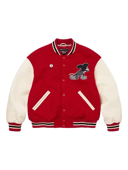 Мужская бомбер-куртка Supreme с аппликацией Mickey, красная