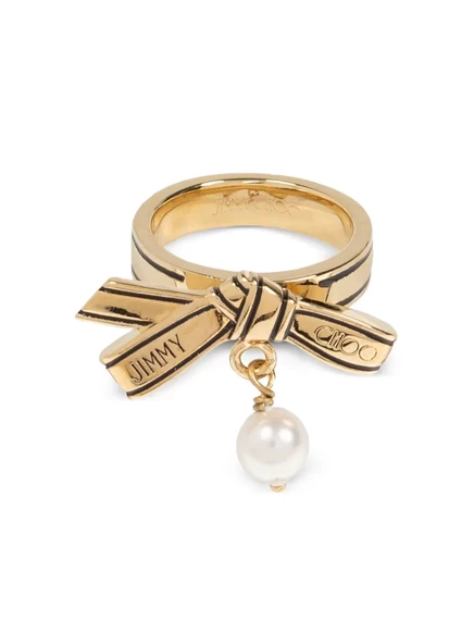 Женское кольцо Jimmy Choo Ribbon, золотистое с жемчужиной