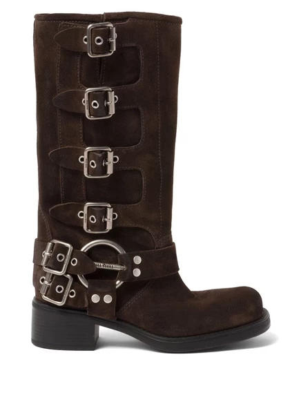 Сапоги на блочном каблуке с пряжкой Miu Miu Miu brown