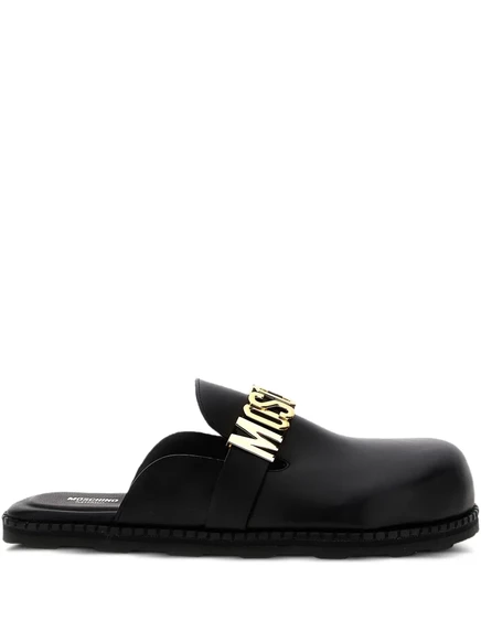 Мужские мюли Moschino кожаные с логотипом, черные