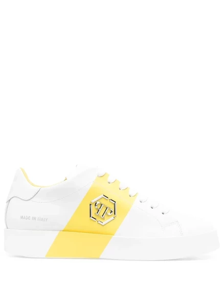 Унисекс кроссовки Philipp Plein Hexagon из телячьей кожи, белые/жёлтые