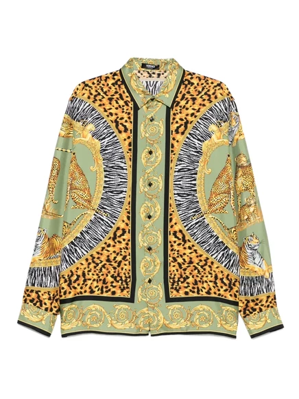 Мужская рубашка Versace с принтами, зеленая