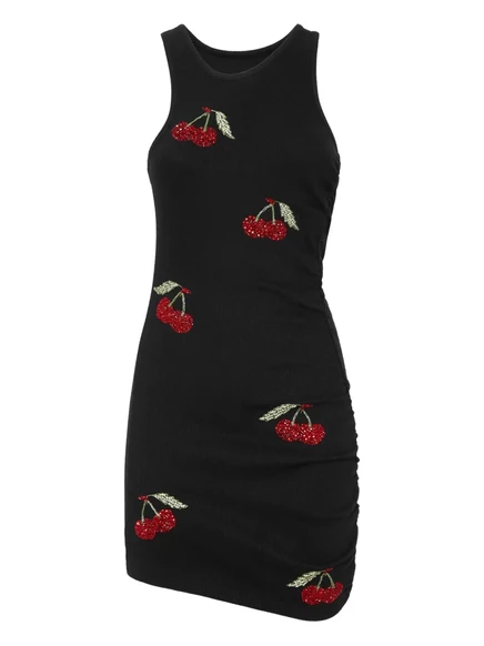 Женское мини-платье Philipp Plein с вишнями, черное