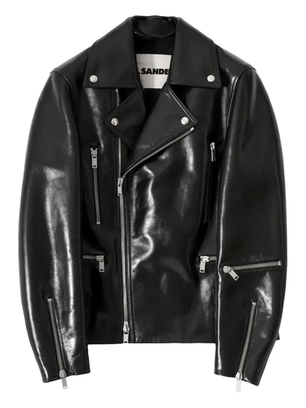 Женская байкерская кожаная куртка Jil Sander, черная