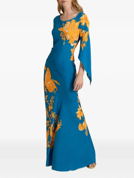 Женское пляжное платье Etro макси в цветочный принт, синее