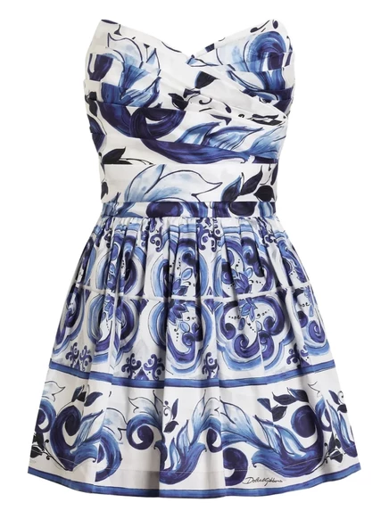 Женское мини-платье Dolce & Gabbana Majolica, бело-синее