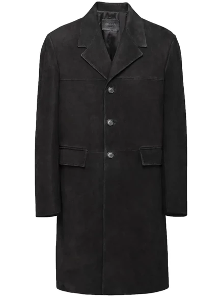 Однобортное замшевое пальто Prada black