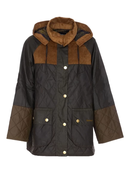 Женская стеганая пуховая куртка Barbour с вельветом, зеленая