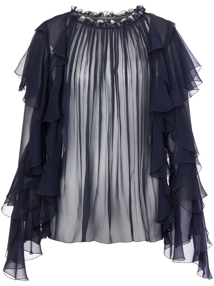 Шелковая блузка Alberta Ferretti с оборками blue