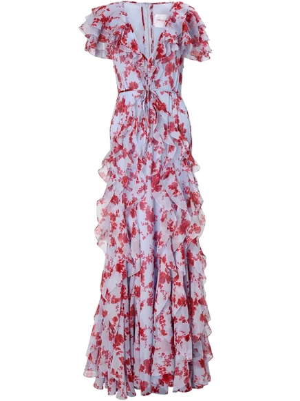 Платье с оборками от Carolina Herrera с цветочным принтом  blue