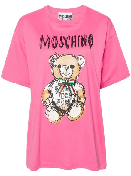 Футболка с принтом плюшевого мишки Moschino pink