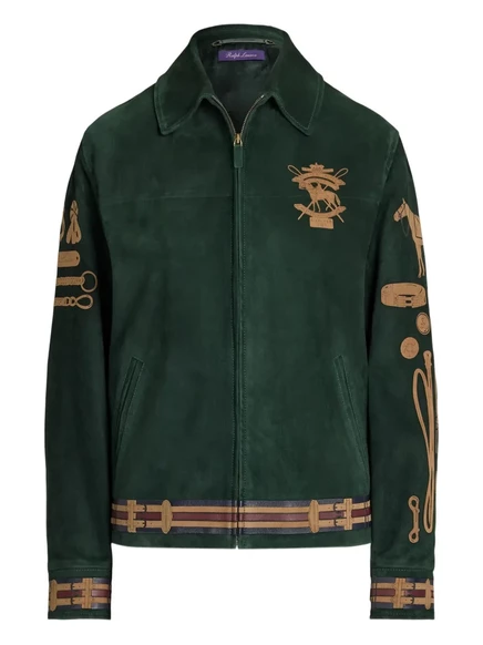 Женская замшевая куртка Ralph Lauren Collection Jessa с конным мотивом, темно-зеленая