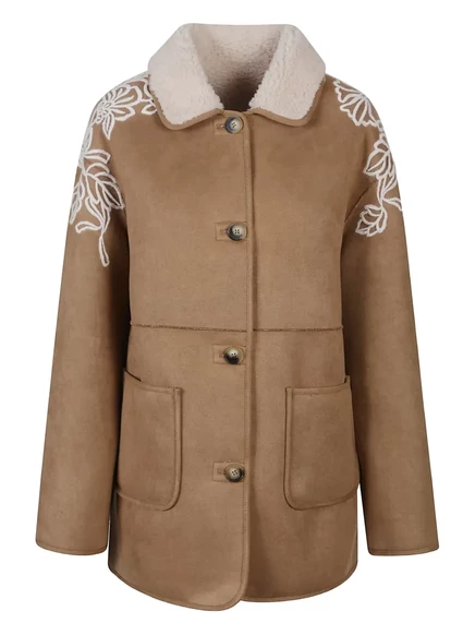 Замшевый жакет ERMANNO FIRENZE с цветочной вышивкой brown
