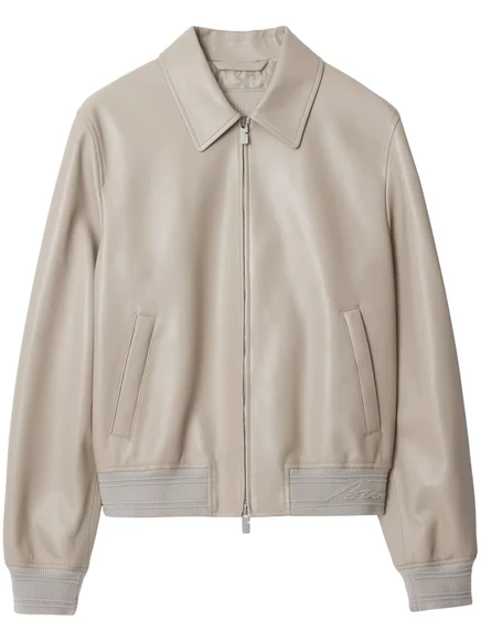 Мужская кожаная куртка Burberry на молнии, кремовая