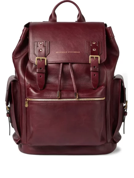 Мужской кожаный рюкзак Brunello Cucinelli с пряжкой, красный