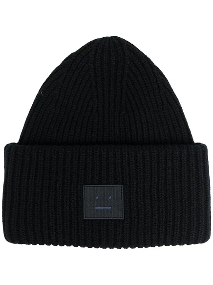 Унисекс шапка Acne Studios в рубчик с нашивкой, черная