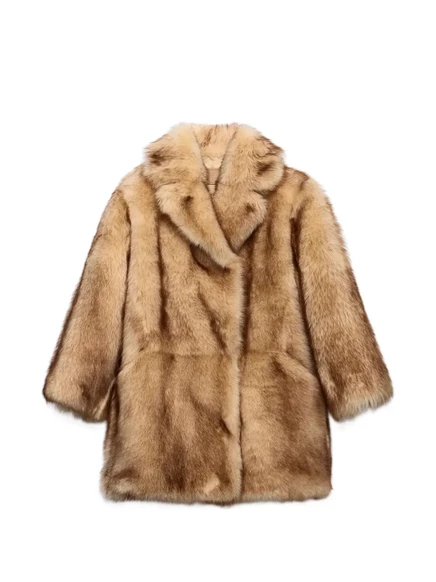 Женское пальто Prada кабан с овчиной, бежевое